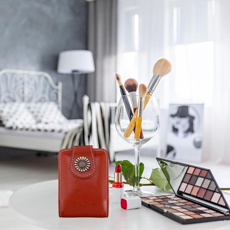 Wine Red Pu Leather Lipstick Case With Mirror For Travel Makeup Storage - Image 4